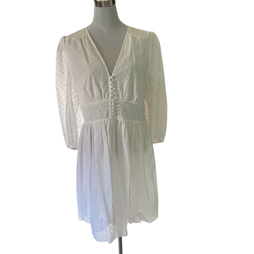 Jill Stuart White Eyelet Midi Dress Cottage Core Wedding Guest Size 14